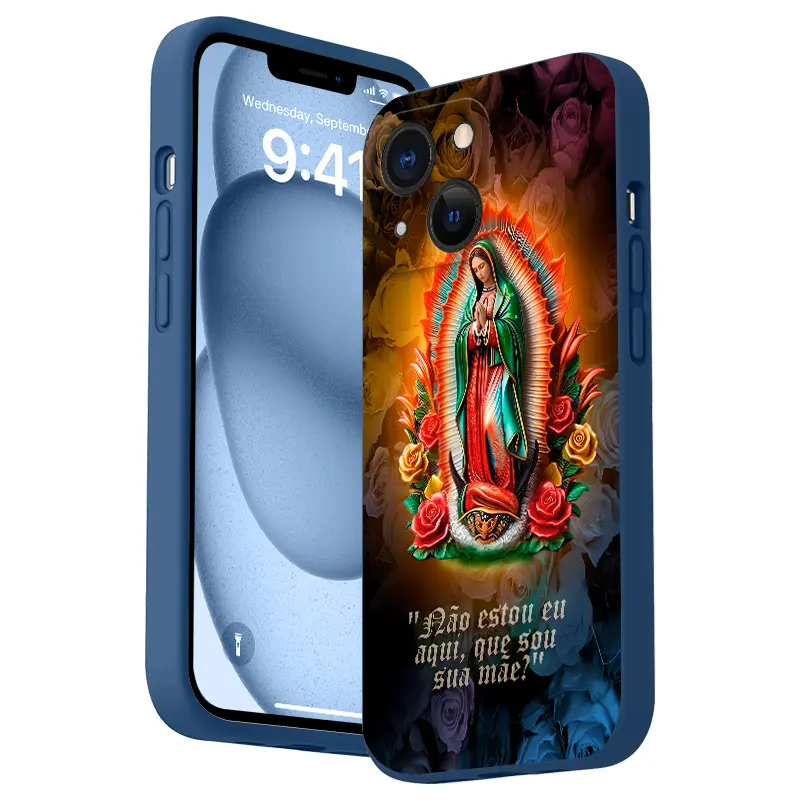 Religious Rose Virgin Mary Design Straight Edge Non-Slip Silicone Cellphone Cover for iPhone 16 Plus/16/15/14 Pro Max/13/12/11/XR/XS Plus - Anti-Drop, Slim, Full Camera Protection, Raised Lips, Long-Lasting Smartphone Accessory