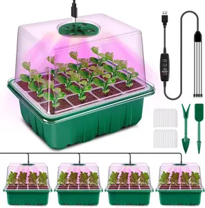 YAUNGEL Seed Starter Tray with Grow Light, 4 Pack Seed Starter Kit with Timing Controller Adjustable Brightness, Thicken Seedling Starter Trays with Humidity Domes Heightened Lids, Gift Box