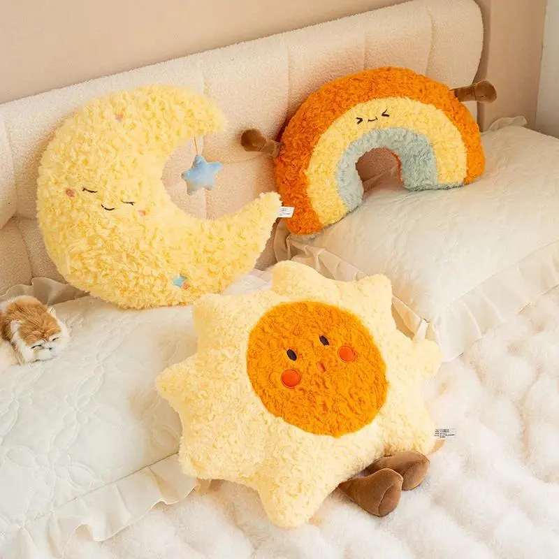 1pc 100% New 45cm High-Quality Cute Rainbow Cloud Sun Moon Star Soft Plush Toy Throw Pillow Cushion - Kids' Manual Craft Supply, Bedroom Decoration; Note: Keep Away From Fire