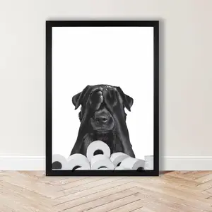 Funny Bathroom decor| Black Labrador Dog Peek-a-boo | humour | Pet animal lover | printable art