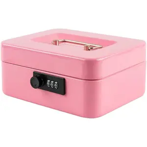 Medium Cash Box with Combination Lock Safe Metal Money Box with Money Tray for Security Lock Box 7.87x 6.30x 3.54Inch Pink Medium