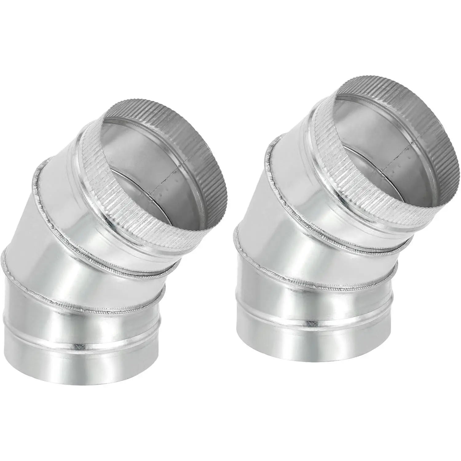 6" OD 45 Degree Elbow Duct Pipe Connector, 2 Pack HVAC Ventilation Chimney Flue Tube Connector Galvanized Iron Adapter Crimped for Vent Exhaust Stovepipe