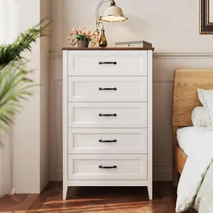 Gizoon 5 Drawer Dresser for Bedroom, 44.8" H Drawer Dresser, Modern Wood Chest of Drawers, Large Capacity Storage Cabinet, with Smooth Rail, Metal Handles, Anti-tip, for Living Room, Hallway, Retro