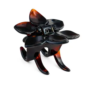 Parcelona French Clove Flower 4 Teeth Tortoise Shell Pony Holder Hair Claw
