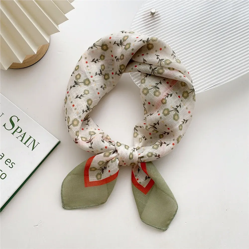 Women's Floral Cotton Linen Square Neck Scarf Bandana Hair Scarf Head Scarf