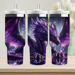 30oz Dragon Print Insulated Water Cup with Lid and Straw, Stainless Steel Travel Mug for Summer & Winter, Perfect Gift for Friends & Family, Stainless Steel Drinkware, Stainless Steel Tumbler