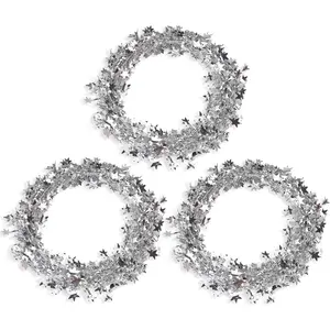 75 FT 3 Pack Silver Star Tinsel Wire Garlands Christmas Decorations for Xmas Tree Home Wedding Birthday Party Festive Ornament