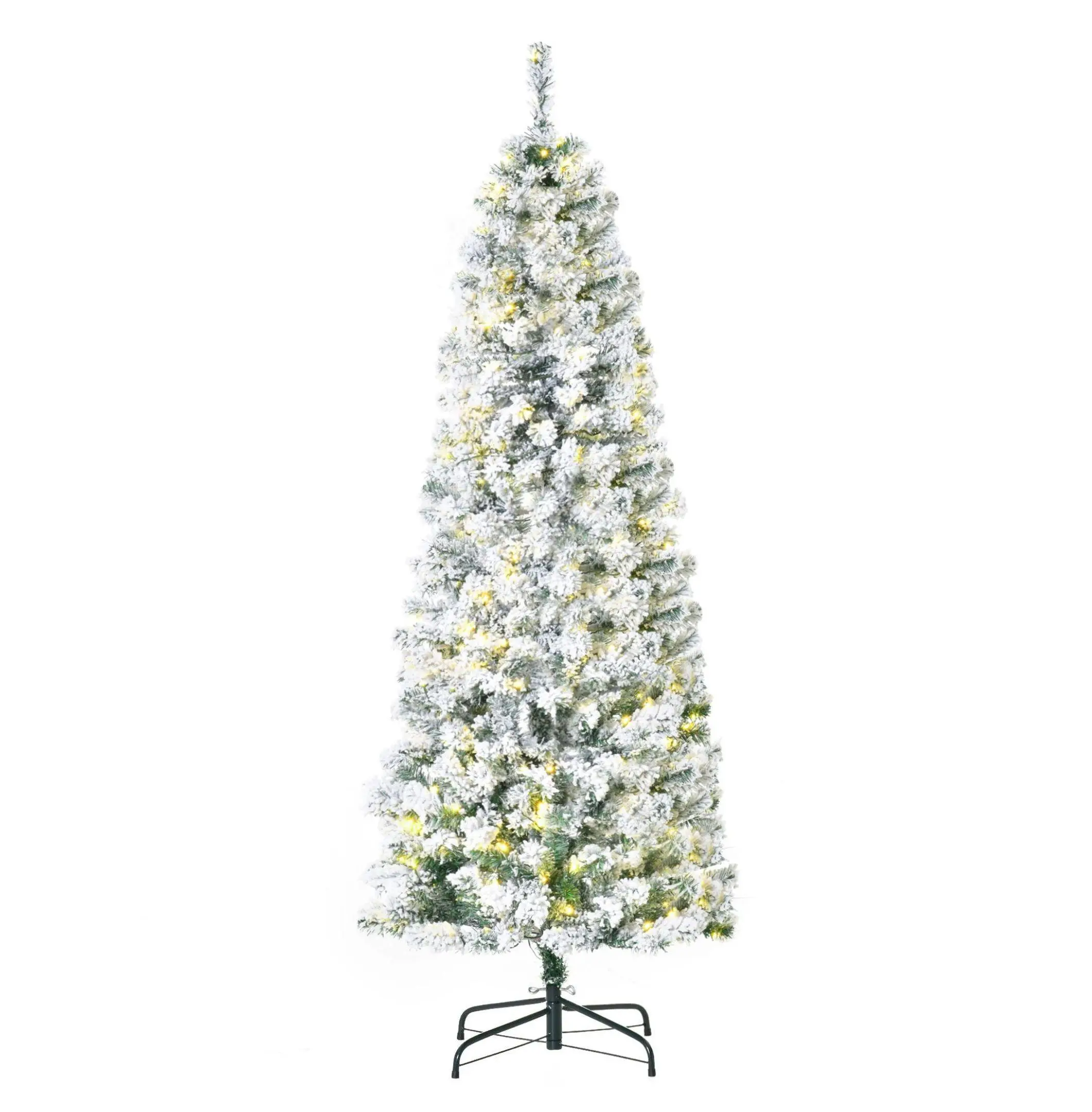 6ft Prelit Flocked Christmas Tree, 250 Lights, 462 Branches, Realistic Pine Tree, Indoor Holiday Decoration, Green & White