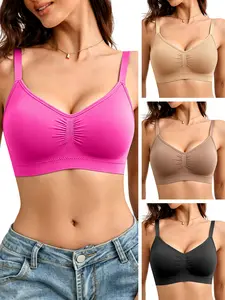 4-Pack Wireless No Underwire Bras for Women, Adjustable Pads, Seamless Comfort, Casual Fit, Medium Support, All-Season Wear, Lined Bralettes