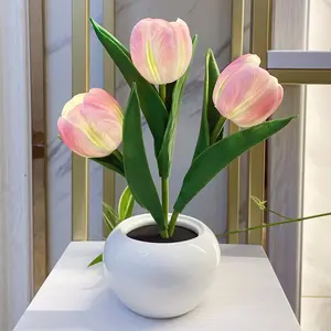 Tulip Flower LED Table Lamp with Artificial Flower Vase, Home Office Decor Centerpiece for Birthday Party Gift mom supply school