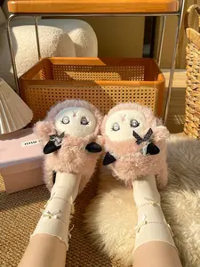 Women's Cute Sheep Cotton Slippers, Warm Eva Sole Indoor Home Shoes, Comfortable Medium Width Textile Upper, Fall & Winter Footwear
