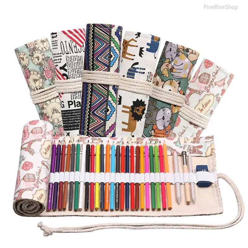 Handmade Canvas Pencil Roll - 12/24/36/48/72-Hole Large Capacity Portable Functional Pouch for Colored Pencils, Sketching Art Supplies, Art Materials