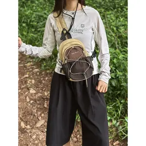 Leisure backpack, color blocked backpack, drawstring zipper closure, fashionable and versatile, simple and trendy chest bag suitable for students, campus work, commuting, shopping, men's and women's backpacks, Commuter Backpack