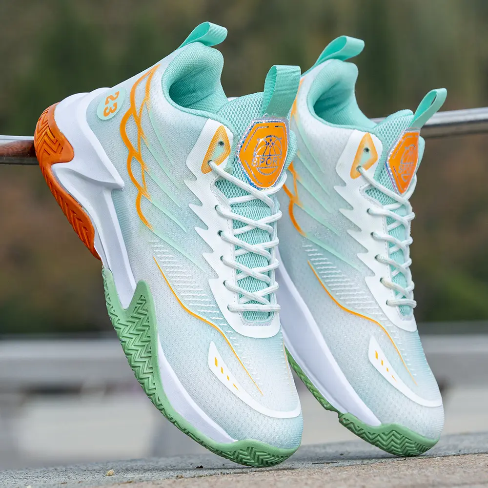 Men\'s Athletic Mesh Sneakers in White, Teal & Orange Accent Mens Basketball Shoes - Breathable Mesh Upper, Jamaica | Ubuy main image 4