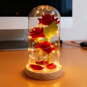 Christmas Day Rose Gifts for Her Beauty and The Beast Rose in Glass Dome Lasts Forever Red Rose with LED Lights Ideal for Women Moms Wives Anniversaries Thanksgiving Weddings Home Decor