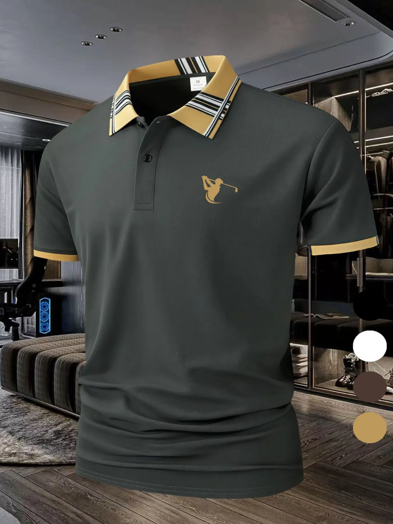 Playing Golf [Golf Style] Men's Professional Polyester Polo Shirt Sports and Leisure Stylish Comfortable Classic Short Sleeve Men's Wear resistant and Durable Multi color In