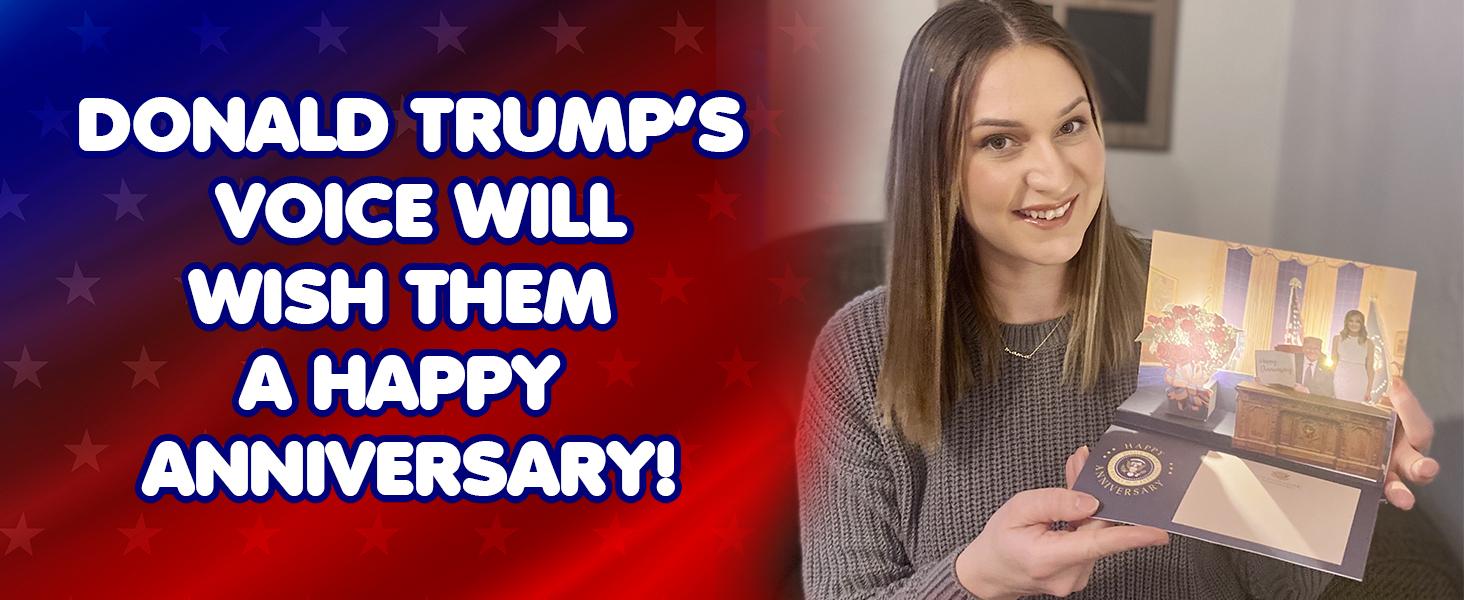 Trump Pop Up Anniversary Card with Real Voice, Lights & Music - 3D Scene Plays Happy Anniversary in Donald Trump's Voice - Funny Novelty Greeting Card for Couple, Husband & Wife (Oval Office)