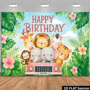 2D Flat Banner Polyester Photography Backdrop, Safari Animal Jungle Theme, HD Digitally Printed Soft Lightweight Foldable Background Cloth for Birthday Party Decorations, Photo Booth Props, Studio Photoshoot, and Event Decor