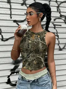 Vintage Camo Tank Top for Women, Y2K Fitted Short Sleeveless Top, Summer Street Style, Realtree Jungle Camo, Millennial Aesthetic