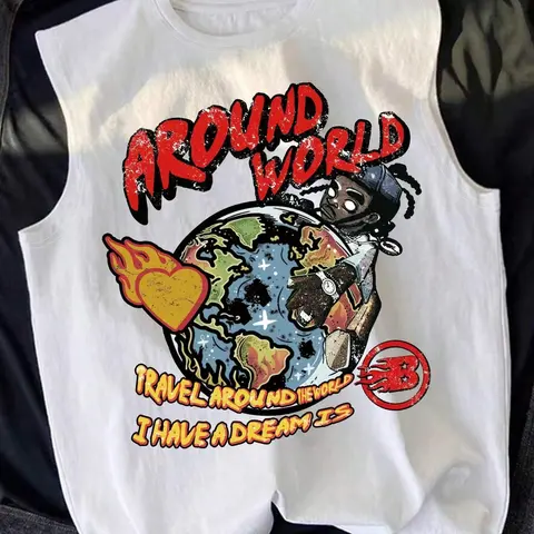 Men's Cartoon Astronaut Print Round Neck Tank Top Streetwear Tank Vest, Regular Fit Casual Fashion Sleeveless Tank Tops for Summer, Men's Clothes for Daily Wear, Socks