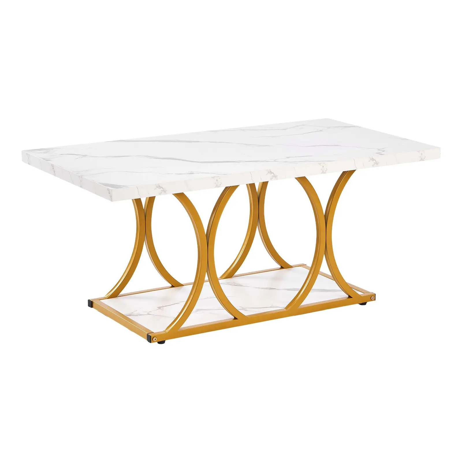 VEVOR Modern Style 2-Tier Rectangle Faux Marble Coffee Table, Easy-Assembly Center Desk for Living Room, Office, White