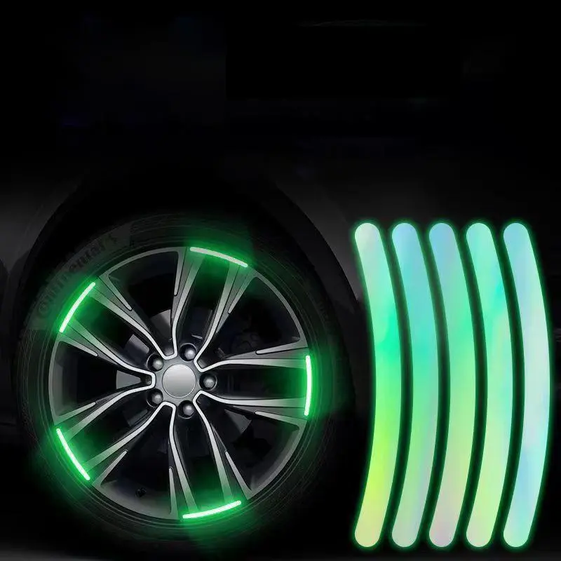 20PCS Car Rim Reflective Stickers, Glow-in-the-Dark Wheel Decals for Cars & Motorcycles, Night Safety Decoration Strips
