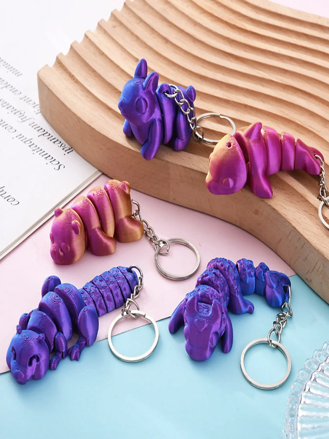 3D Printed Shark Keychain, Realistic Gradient Animal Pendant, Flexible Joint Design, Perfect for Bag Decoration and Gifts, Cute Soft Keychains