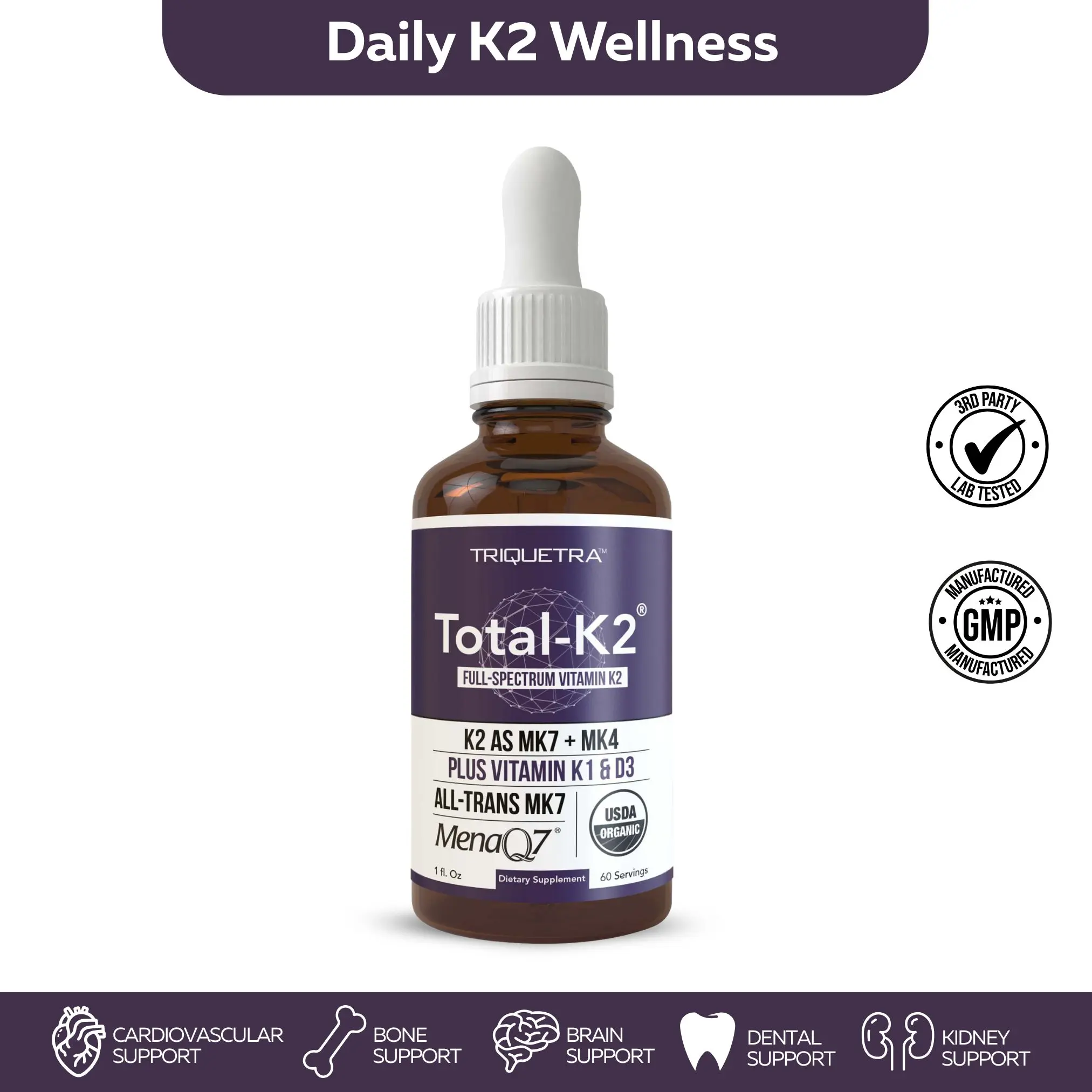 Total K2 | Full-Spectrum Vitamin K with D3 Cofactor – 620 mcg K2 (MK7 & MK4) per Serving – Vegan & Organic Certified Liquid – 1 oz Total K2 | Full-Spectrum Vitamin K with D3 Cofactor – 620 mcg K2 (MK7 & MK4) per Serving – Vegan & Organic Certified Liquid – 1 oz