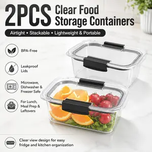 2pcs Food Storage Containers, Clear Airtight Meal Prep Lunch Boxes, Stackable Lightweight BPA-Free Fridge Freezer Organizer, Dishwasher Microwave Freezer Safe, Leakproof Lids, for Lunch, Leftovers, Fruit, Pickles, Kitchen Storage