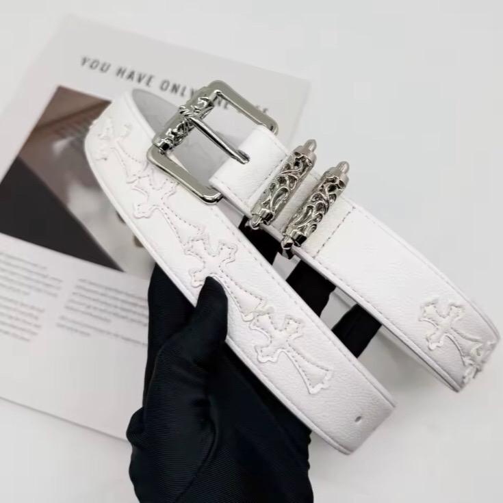 Vintage Black Leather Flower Cross Belt Gothic Y2K Belt Silver Buckle Unisex Women's Soft