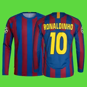 2005 06 Retro Home Blue Red No.10 Ronaldinho Long Sleeved Soccer Jerseys Top