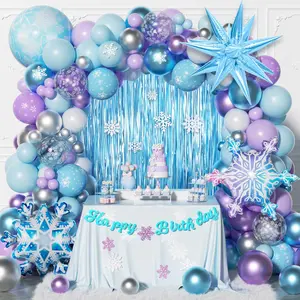 212pcs Frozen Balloon Arch Kit, Blue, Purple, White Balloons & Snowflakes for Winter Party Decoration
