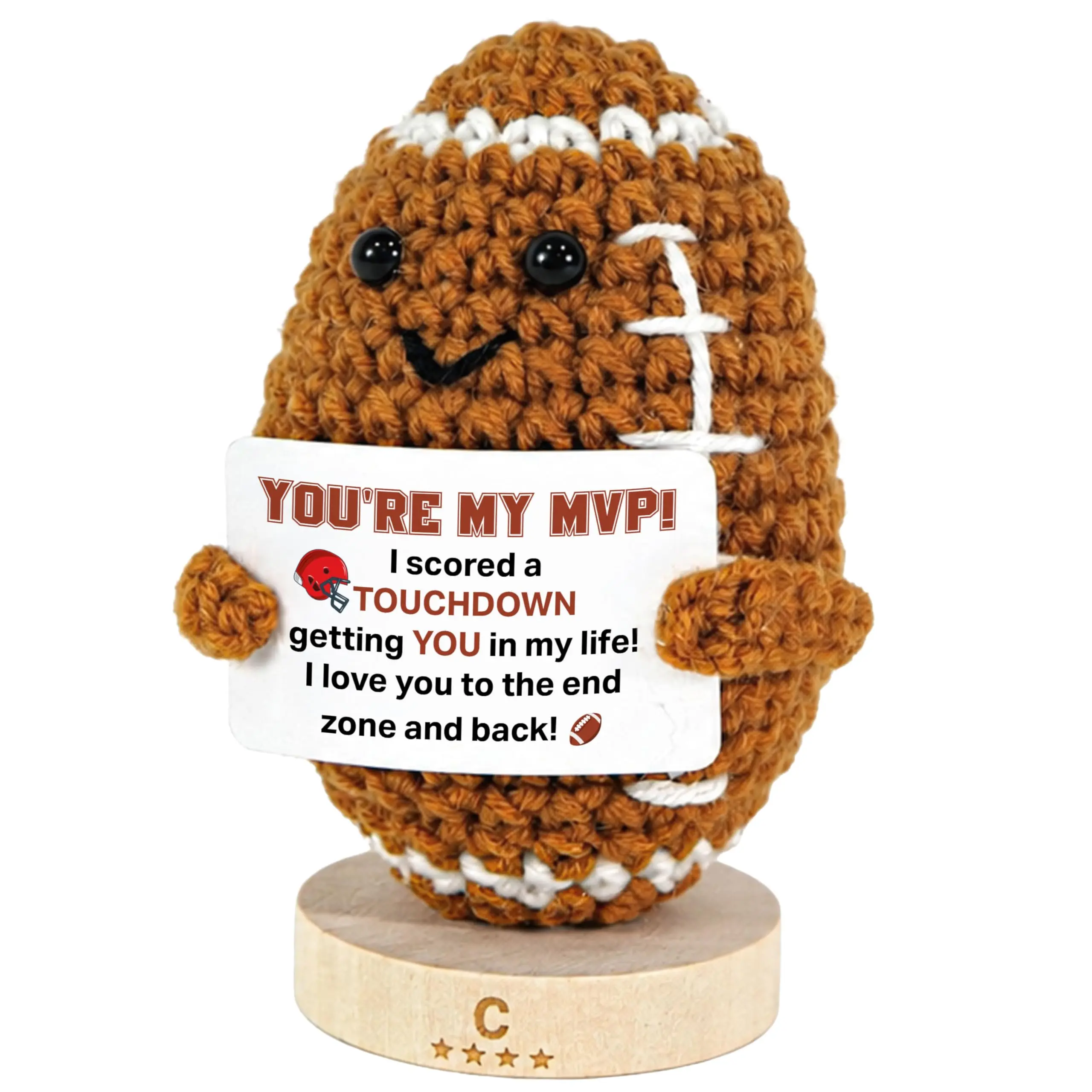 OASSIE Birthday Gifts for Men - Emotional Support Crochet Football - Fathers Day Anniversary Birthday Gifts for Him Dad Husband Boyfriend Son Boys Brother, Inspirational Gift for Man