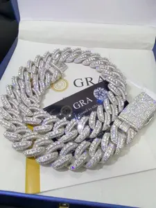 Luxury High Jewelry Sterling Silver Cuban Chain, 18mm Sandstone Men's Vvs, Miami Cuban Chain, Cuban Link Chain, Hiphop Iced Jewelry, Street Rapper Style