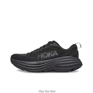 Brand New Sealed Original Box Unisex All Black Knit Mesh Running Sneakers Tone Printed Letter Logo Wave Thick Black Cushion Sole Big Pattern Non Slip Athletic Walking Gym Daily Sports Trainers