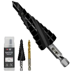Cobalt Step Drill Bit for Metal, Three Spiral Flute, 1/4"-3/4", 1 count, Heavy Duty Unibit, 1/4" Hex Shank, HSS M35 Steel Step Bit for Sheet Metal, Stainless Steel,