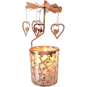 Carousel totary Candle Holder Spinning irthday Gifts for Women, Mom, Wife, Girlfriend, Sister, Her, Metal Windmill Tea Light for Female Friends (Rose Gold Love)