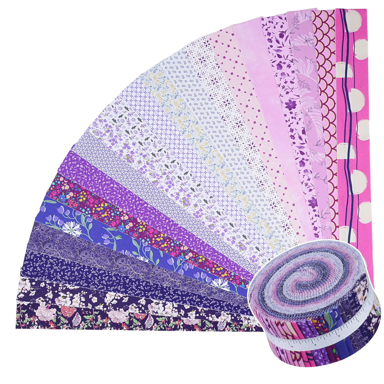 ShinyStitch Pure Cotton Pre-cut Fabric Bundle, 40 Pieces Precut Fabric Strips 2.5" x 44", Soft Premium Cotton Quilting Fabric for Patchwork, Quilt Making, Hand Sewing Projects, DIY Crafts, Blanket & Handmade Sewing Supplies,Violet Whisper