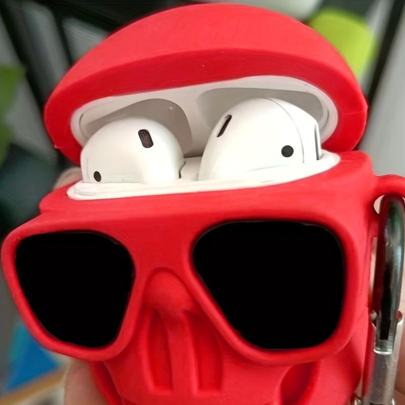 Airpods protective case, featuring a hip-hop skull design, made of durable silicone material, a perfect gift for friends and family