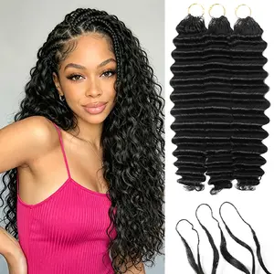 Deep Wave Crochet Human Hair Extensions Mircale Knots Human Hair Bundles Pre- Separeted 50g/ Bundle- Knotless Boho Braids, 5-6 Bundles for Full Head #Summervibes