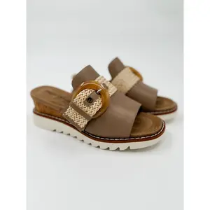 Just Believe Faux Leather Taupe Wedges