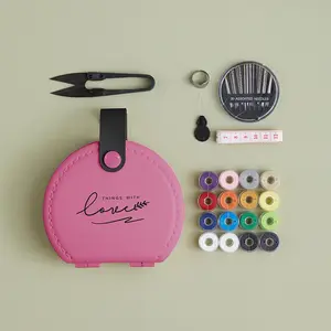 Dopamine Sewing Needle Kit, Luxurious Handheld Storage Box, Dual-Layer Partition, High-End Leather Texture, Includes 16 Thread Rolls