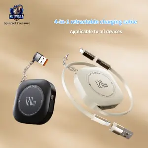 4-in-1 Retractable Universal Charge Cable, 4ft 120W Retractable Cable with Lightning, Type-C, USB-C, USB-A, Fast charging for iPhone & Android, iPad, Laptops, MartChip inside - HyperCharge