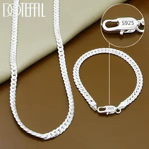 DOTEFFIL Silver-plated 8/16/18/20/22/24 Inch 6mm Side Chain Necklace Bracelet For Woman Men Fashion Charm Wedding Jewelry