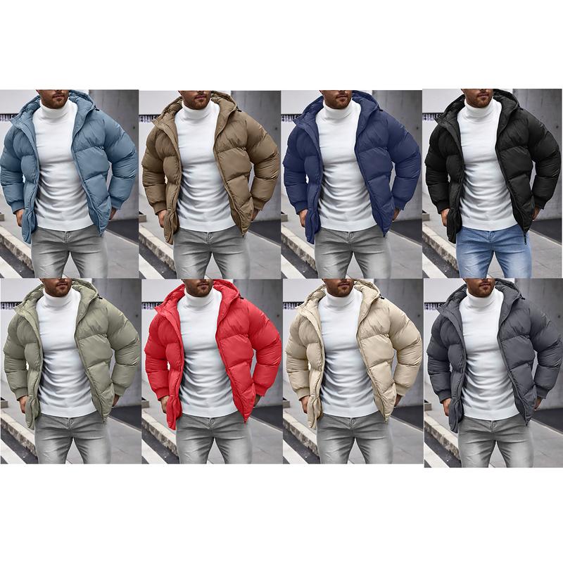 Men's Plain Pocket Zip Up Thick Warm Hooded Puffer Coat, Regular Fit Long Sleeve Padded Winter Coat, Menswear, Cold Weather Gear, Mens Clothing, Jackets for Men, Jackets, Men's Clothing