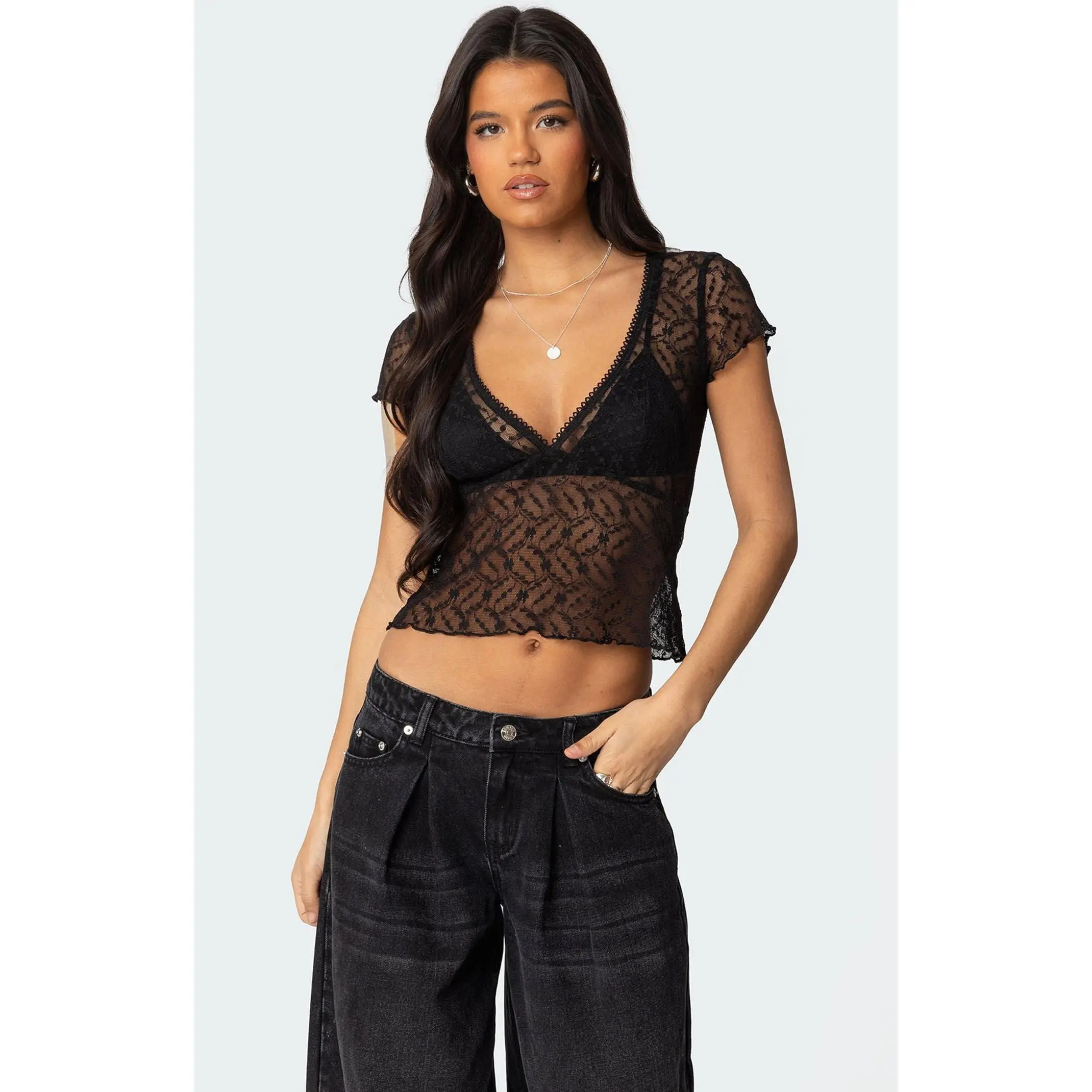 Edikted Women's Julie Sheer Lace Top - TikTok Shop