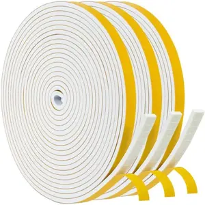 White Weatherstripping 1/4" W x 1/8" T,  Seal Strip for Window Door, Adhesive  Insulation Tape Reduce Noise Dust Cold Air, 16FT Each x 3 Rolls
