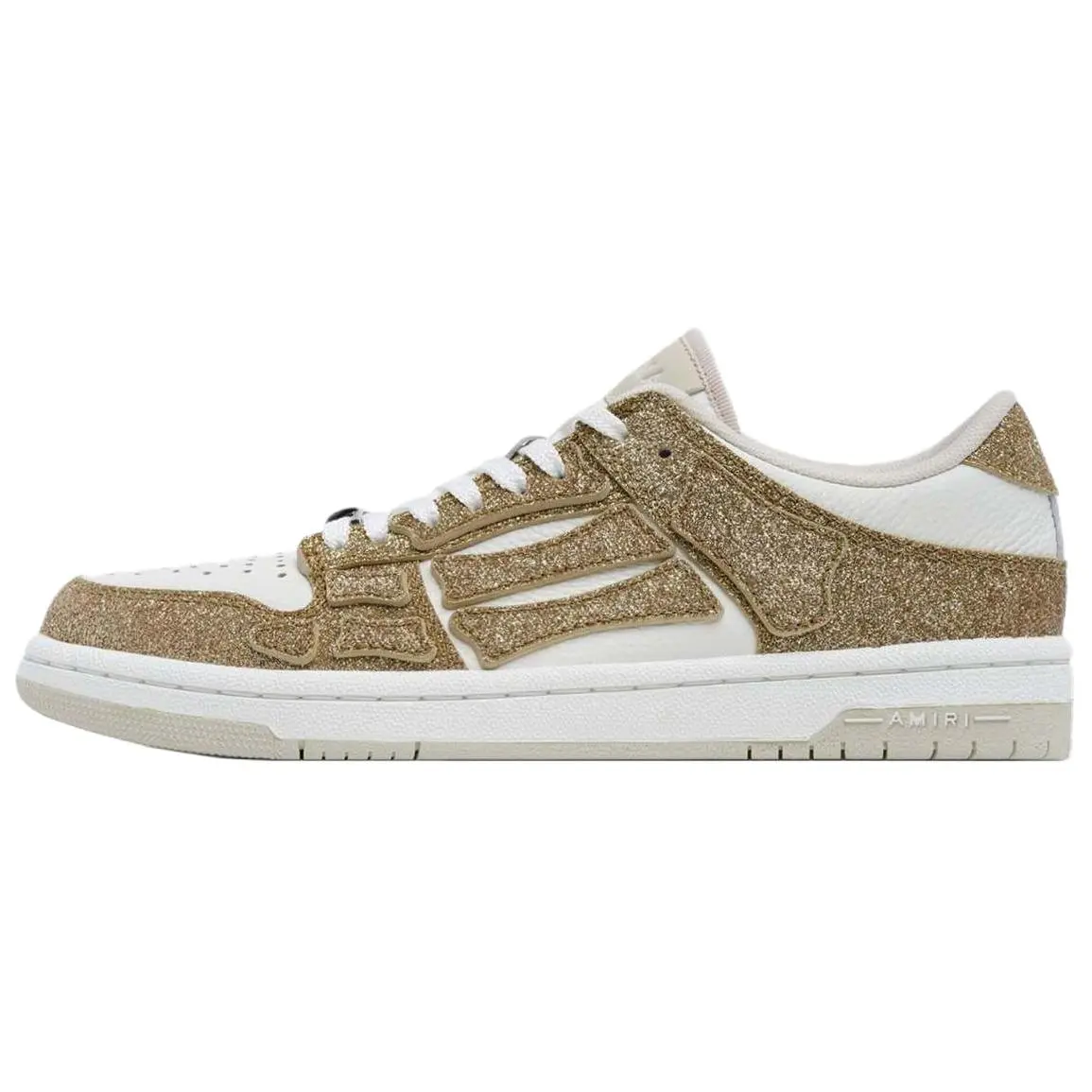 Women's Amiri Shimmer Skel Leather Round-Toe Lace-Up Low-Top Sneakers - Gold Casual Trainer Footwear, House White Official Maison Mihara Shoes