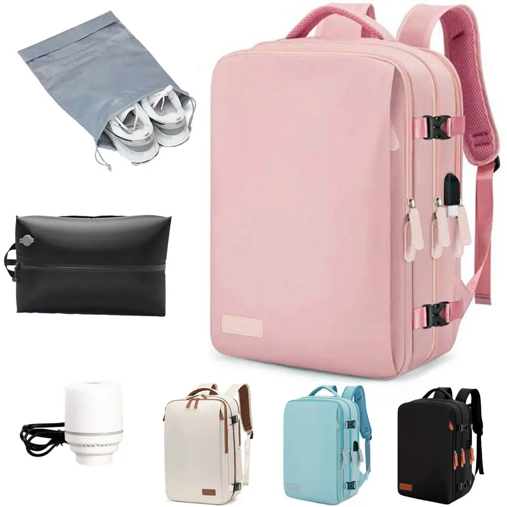 Multifunctional Vacuum Compression Travel Laptop Backpack 40L Carry On - Electric Pump, Detachable Compression Bag, USB Charging, Water Resistant, Bonus Shoe Bag, 17-Inch Laptop Compartment, Vacuum Compression Travel Backpack