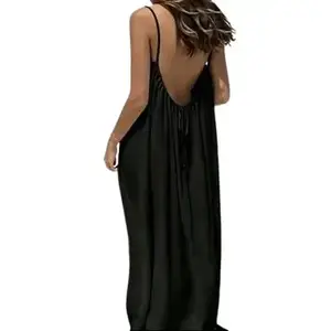 AgeRose Women's Spaghetti Strap Backless Maxi Dress, Casual Polyester Cami Dress for All Summer Occasions Feminine
